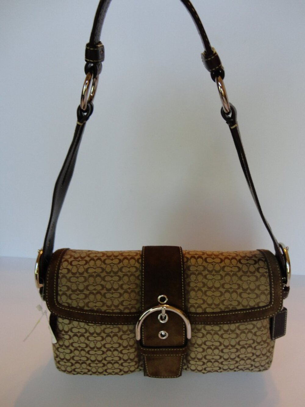 Coach Signature Canvas Purse Brown Leather Suede NWT